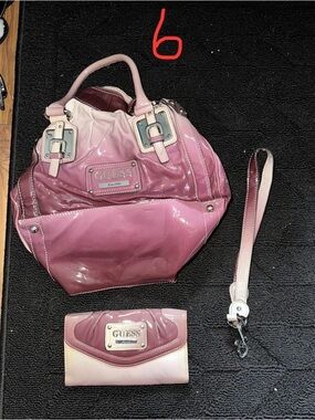 Guess Pink Ombre Patent Satchel with Matching Wallet and Strap